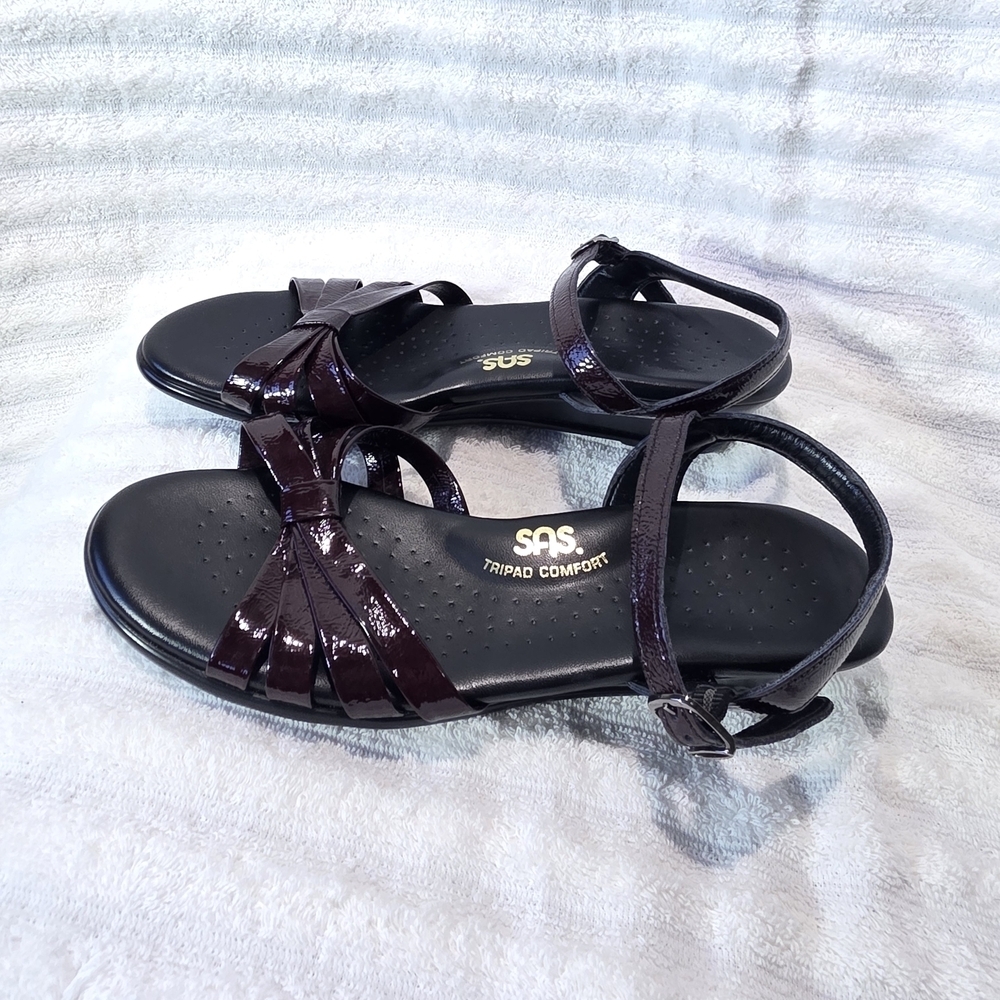 SAS Women's Patent Leather Strappy Sandals in Dark Plum
